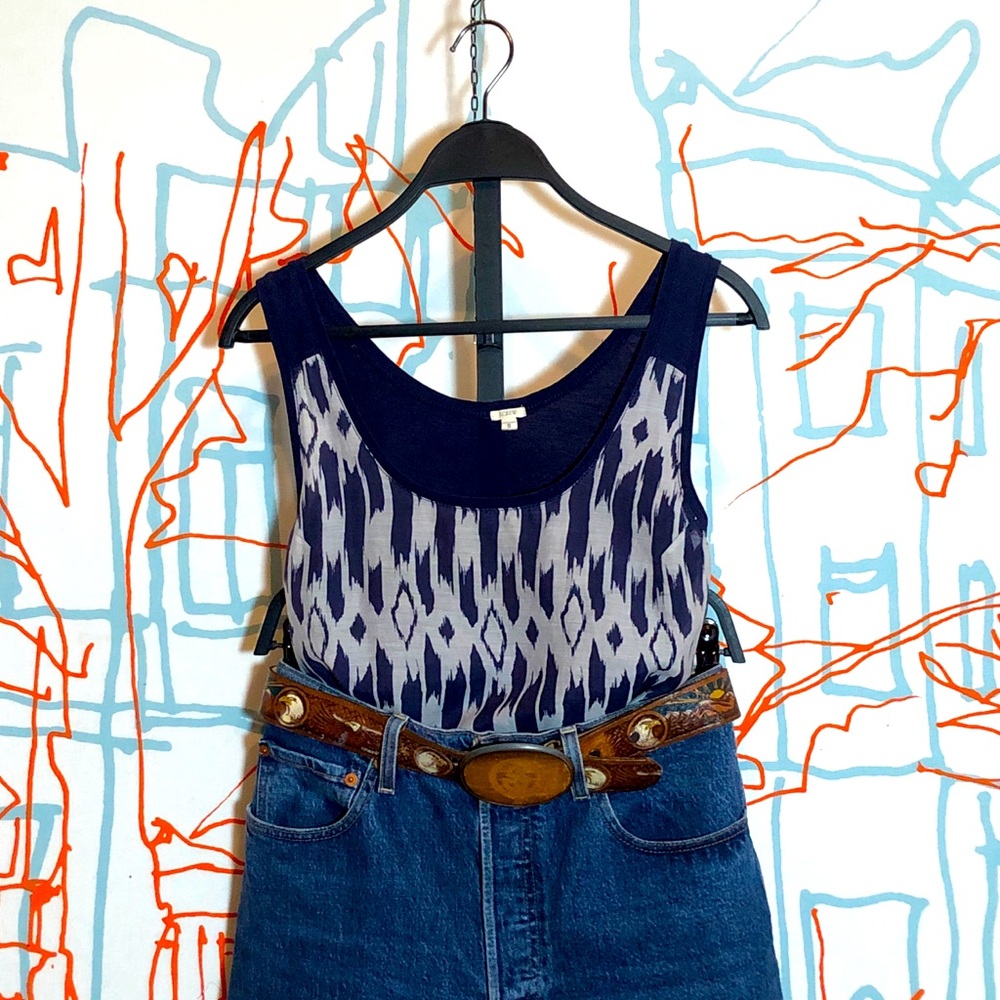 J.Crew navy and white ikat print tank top